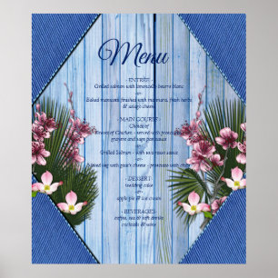 Rosa grafische Blume auf der Textur aus blauem Hol Poster