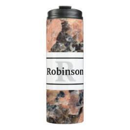 Rosa Granitgestein Textur mit Name und Monogramm Thermosbecher