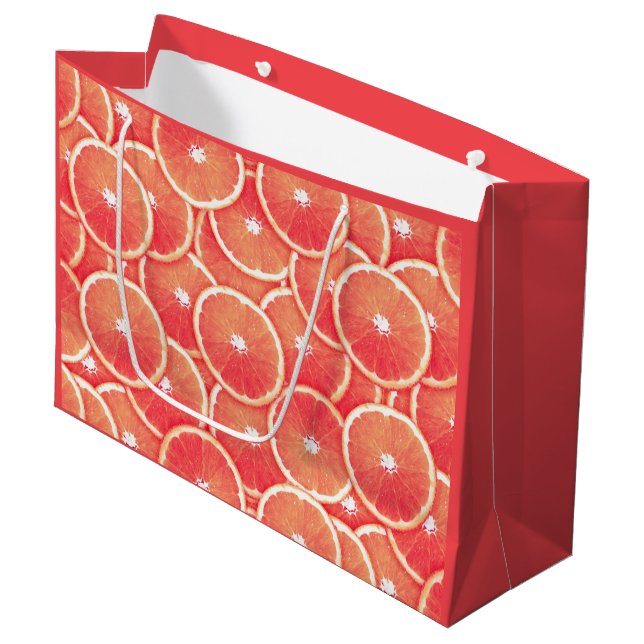 Rosa Grapefruitscheiben Große Geschenktüte (Vorderseite Schrägansicht)