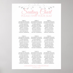 Rosa & Grau 9 Tisch Hochzeit Sitzordnung Poster