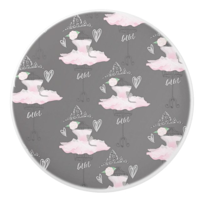 Rosa & Grau Couture Ballerina Girls Zimmer Keramikknauf (Vorderseite)