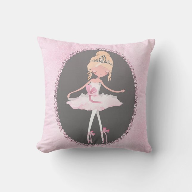 Rosa & Grau Couture Ballerina Girls Zimmer Kissen (Vorderseite)