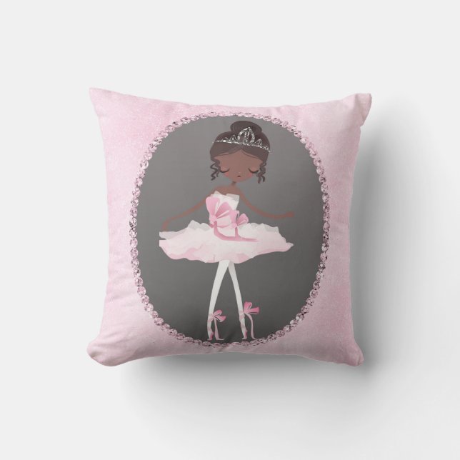 Rosa & Grau Couture Dark Ballerina Girls Schlafzim Kissen (Vorderseite)