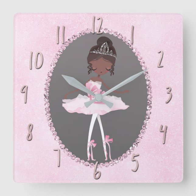 Rosa & Grau Couture Ethnic Ballerina Girls - Garte Quadratische Wanduhr (Vorderseite)