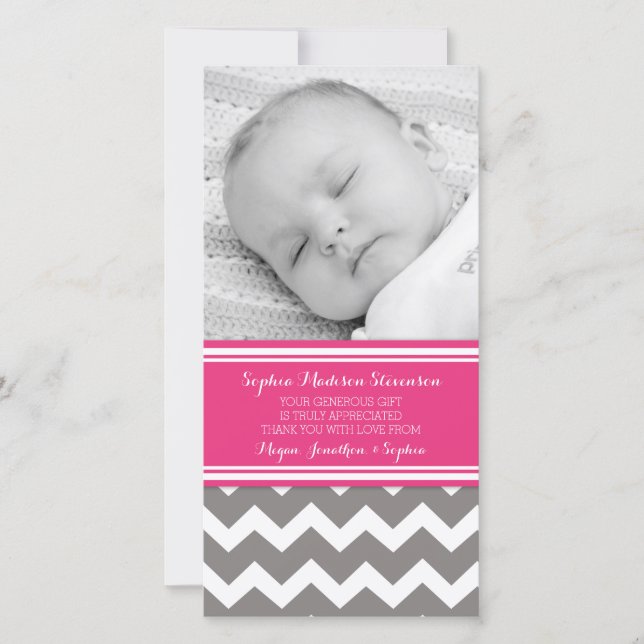 Rosa Grau danken Ihnen Baby-Duschen-Foto-Karten Dankeskarte (Vorderseite)