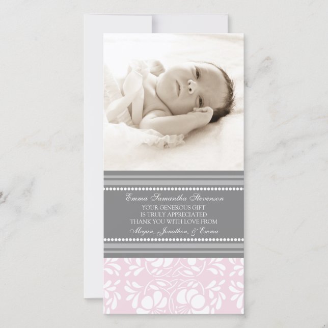 Rosa Grau danken Ihnen Baby-Duschen-Foto-Karten Dankeskarte (Vorderseite)
