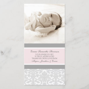 Rosa Grau danken Ihnen Baby-Duschen-Foto-Karten Dankeskarte