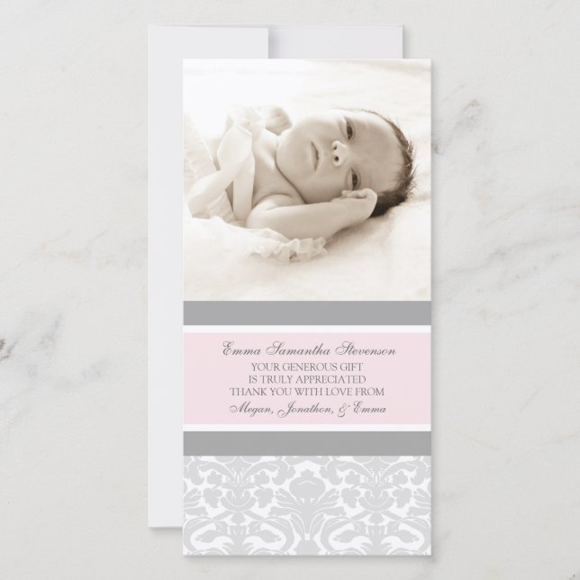 Rosa Grau danken Ihnen Baby-Duschen-Foto-Karten Dankeskarte (Vorderseite)