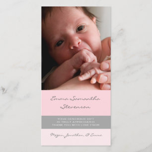 Rosa Grau danken Ihnen Baby-Duschen-Foto-Karten Dankeskarte