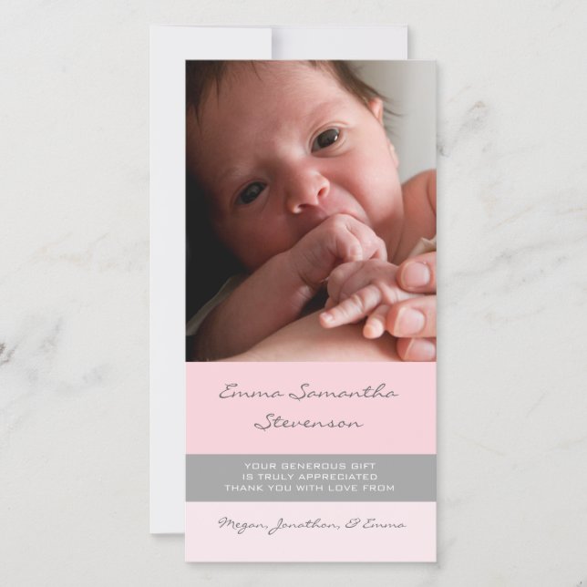 Rosa Grau danken Ihnen Baby-Duschen-Foto-Karten Dankeskarte (Vorderseite)