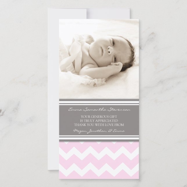 Rosa Grau danken Ihnen Baby-Duschen-Foto-Karten Dankeskarte (Vorderseite)