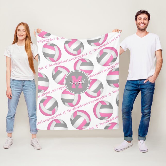 Rosa grau Der Volleyballplatz ist mein glücklicher Fleecedecke (Beispiel)