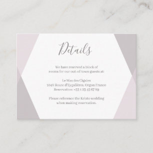 Rosa, grau geometrische Hochzeitshotel Detail Begleitkarte