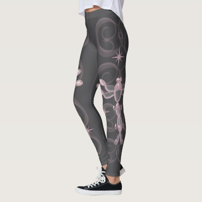 Rosa, Grau, Glasdrachenfliegen mit Sternen Leggings (Links)