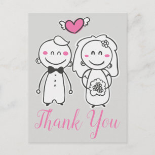 Rosa & Grau / Grau Danke Braut Bräutigam Hochzeit Postkarte