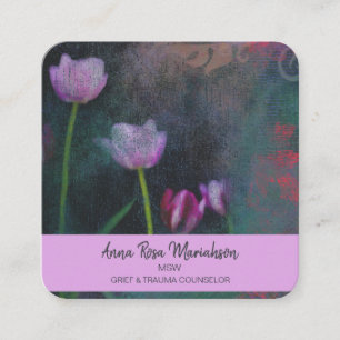 *~* Rosa Grau Lavendel Tulpe Shabby Vintage Grunge Quadratische Visitenkarte