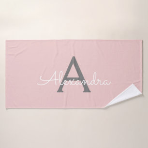 Rosa Grau Modern Schrift Mädchen-Monogramm-Name Badehandtuch