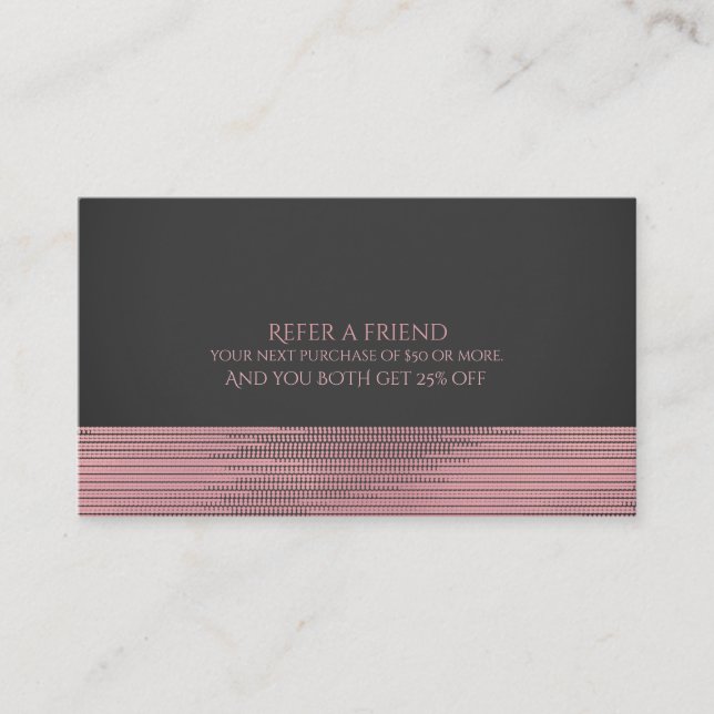 Rosa Grau Moderne Glam Sequins Chic Refer a Friend Empfehlungskarte (Vorderseite)