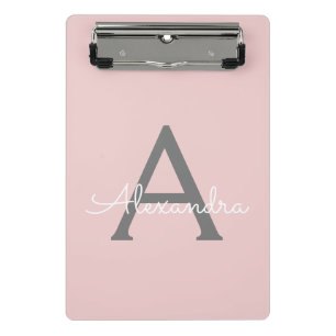 Rosa Grau Moderne Schrift Mädchenname Monogramm Mini Klemmbrett