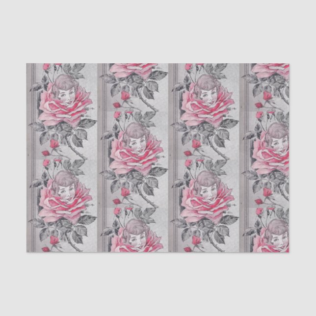Rosa Grau Rosen-Damen-Seidenpapier-| Seidenpapier (Vorderseite)