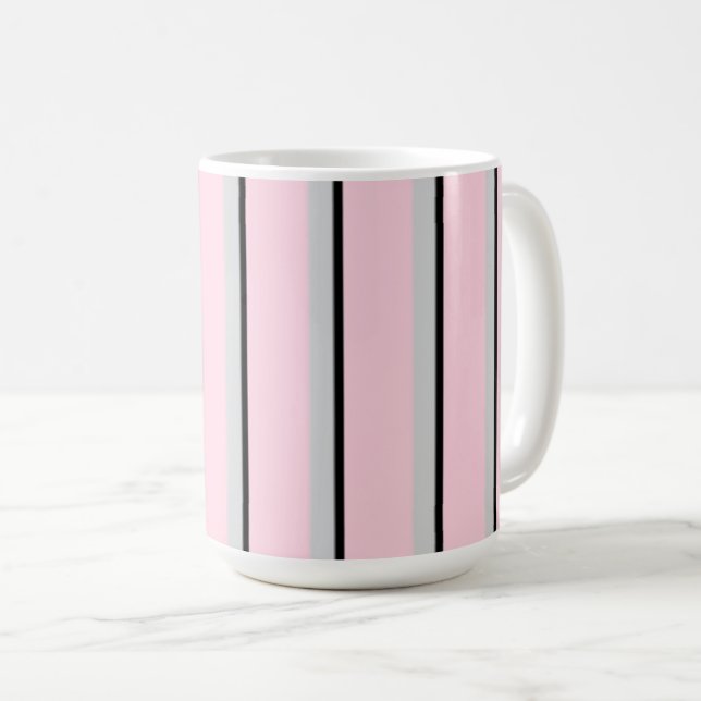 Rosa, grau, schwarz, Streifen Kaffeetasse (VorderseiteRechts)