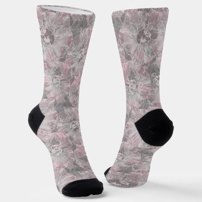 Rosa, grau, stilvoll, große Blume, rosa Blume, Socken (Gewinkelt)