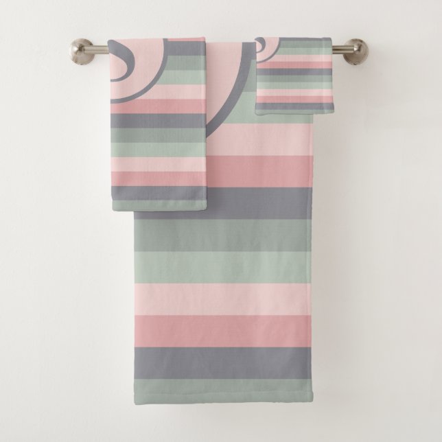 Rosa, grau und grün, horizontal gestreift badhandtuch set (Insitu)