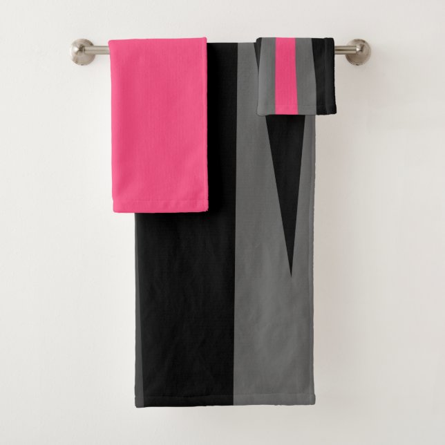 Rosa, grau und schwarz Abstrakt Badhandtuch Set (Insitu)
