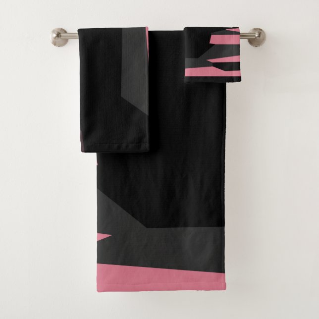 rosa, grau und schwarz abstrakt badhandtuch set (Insitu)