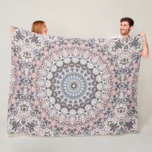 Rosa Grau und Weiß Mandala-Muster Fleecedecke