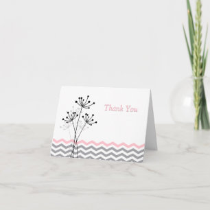 Rosa, Grau, Weiß Floral, Chevron Dankeskarten Dankeskarte
