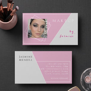 Rosa Grau Weiß Geometrisches Foto Makeup Visitenkarte