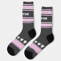Rosa, grau, weiß - Name Herz Socken