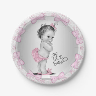 Rosa graue Baby Shower Papier Teller