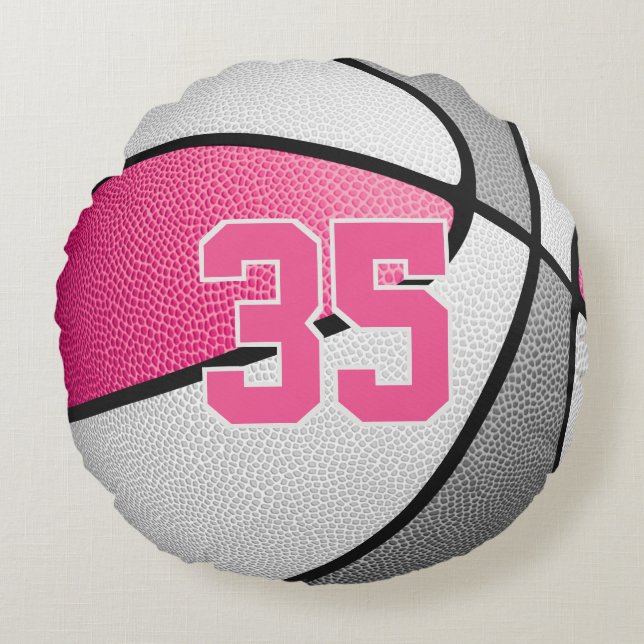 Rosa graue Basketballspielecke Rundes Kissen (Vorderseite)