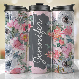 Rosa graue Blume Hinzufügen eines benutzerdefinier Thermosbecher