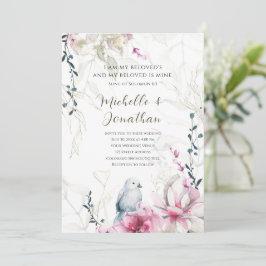 Rosa graue Blüte mit Christlicher Blütenhochzeit Einladung