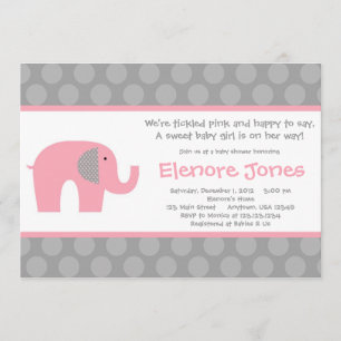 Rosa graue Elefant-Babyparty-Einladung Einladung