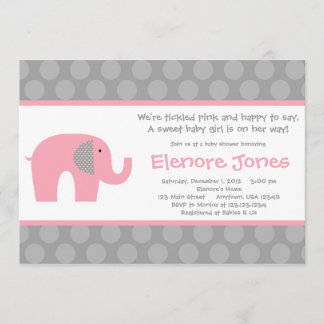 Rosa graue Elefant-Babyparty-Einladung Einladung