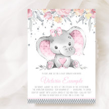 Rosa graue Elefantenflorale Diamant Girl Babydusch