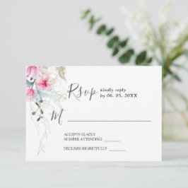Rosa Graue Elegante Wasserfarbenhochzeit RSVP Karte