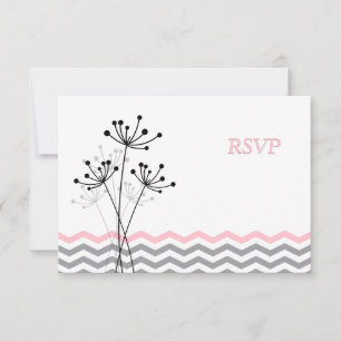 Rosa, Graue Florale, Chevron Hochzeit RSVP Karte