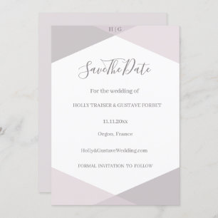 Rosa graue geometrische Monogramm Save the Date Ho Einladung