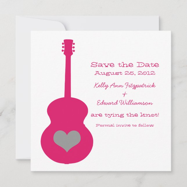 Rosa/graue Gitarre Save the Date einladen (Vorderseite)