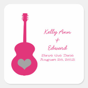 Rosa/graue Gitarrenrauschen Save the Date Aufklebe Quadratischer Aufkleber