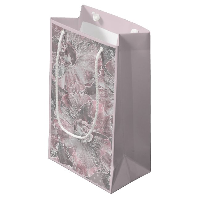 Rosa graue, große Blume Kleine Geschenktüte (Vorderseite Schrägansicht)