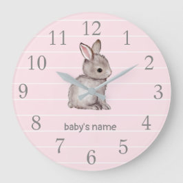 Rosa graue Häschen-Kinderzimmer-Dekor-Wand-Uhr Große Wanduhr