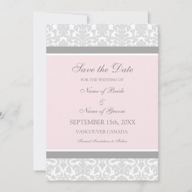 Rosa graue Hochzeit Speichern Sie die Datumskarte Save The Date (Vorderseite)