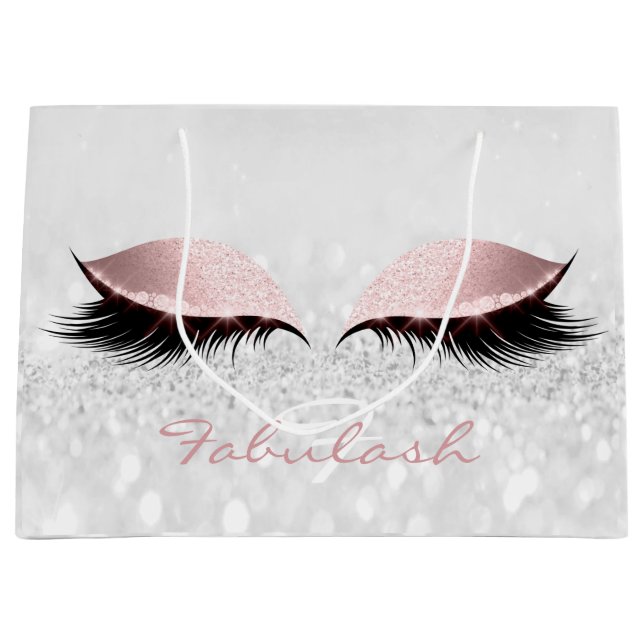 Rosa graue Lash Blush Makeup Glitzer Name Monogram Große Geschenktüte (Vorderseite)