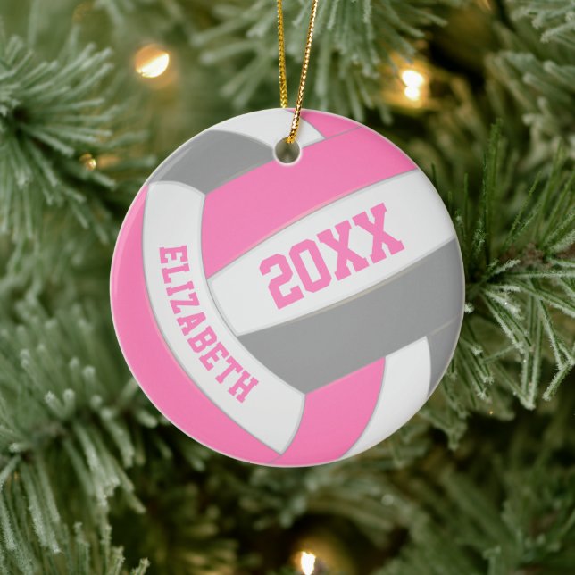 Rosa-graue Mädchen Sport Keepsake Volleyball Keramik Ornament (Baum)